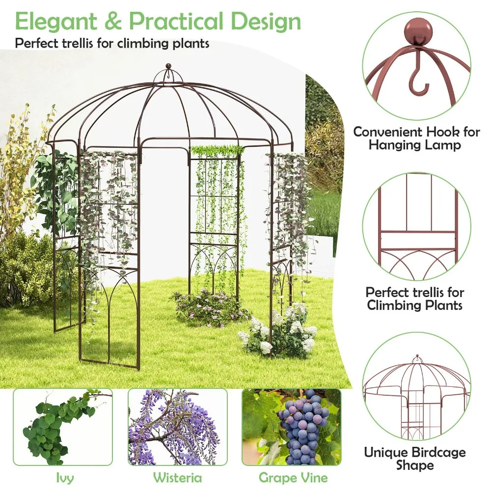 Caramanchão de jardim em forma de gaiola, gazebo de jardim de metal resistente com treliça, treliça de arco de jardim para plantas de escalada