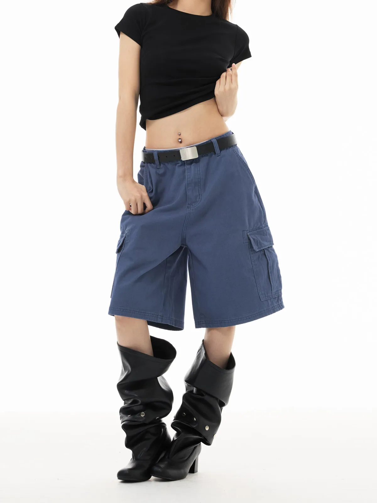 Multi-pocket Denim Shorts Women American Retro Summer New Straight Leg Loose Solid Color Versatile High Street Streetwear Female