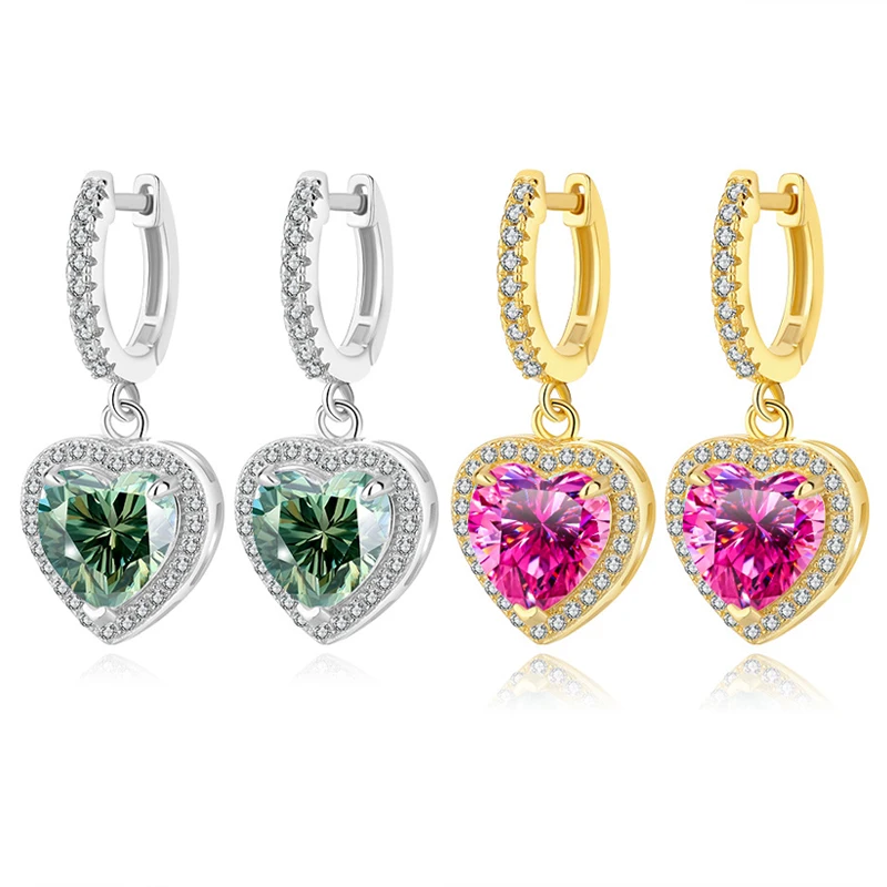 

Серьги с розовым сердцем и муассанитом 1 + 1 карат, женские серьги GRA, пройденный сертификат с бриллиантами, ювелирные изделия, подарок, серебро S925