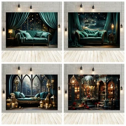 Christmas Night Star Photography Backdrop Interior Sofa Vintage Door Gift Xmas Windows Family Party Children Portrait Background