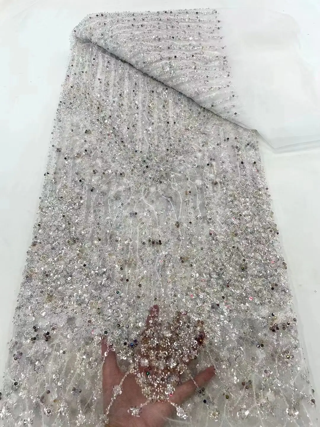 

Африканская кружевная ткань с бусинами J-1306904 высококачественный французский Тюль с вышивкой сетчатый материал