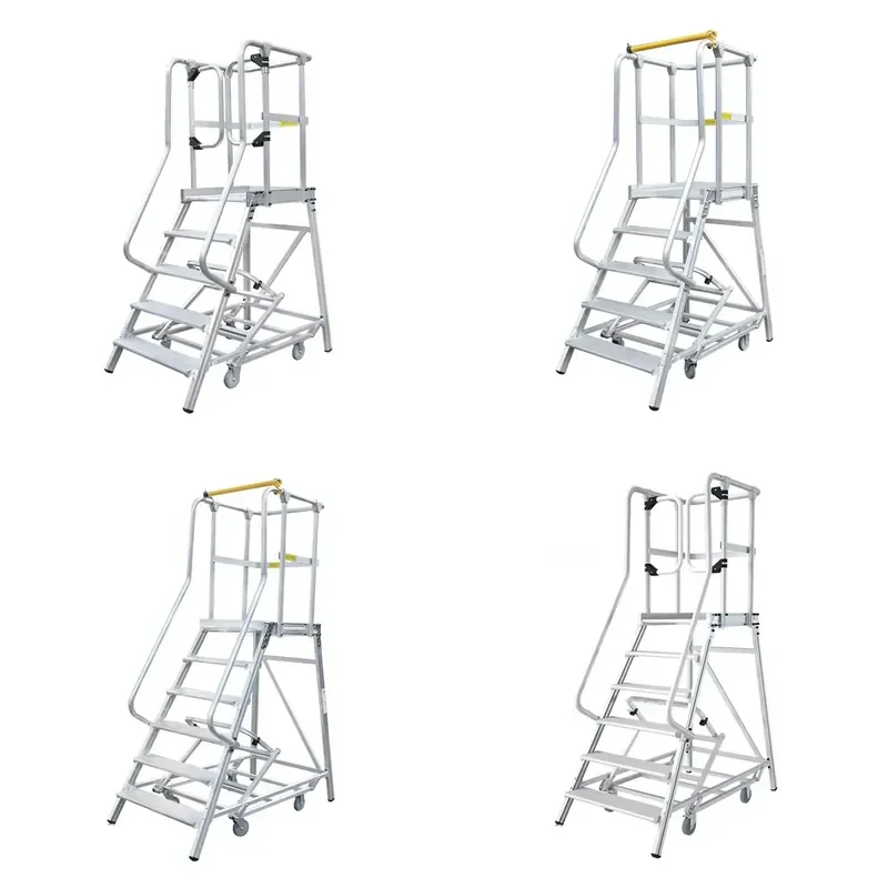 

Retractable Casters 1.2m Height Work Ladder Mobile Safety Anti-slip Ladder Platform Aluminum Ladder