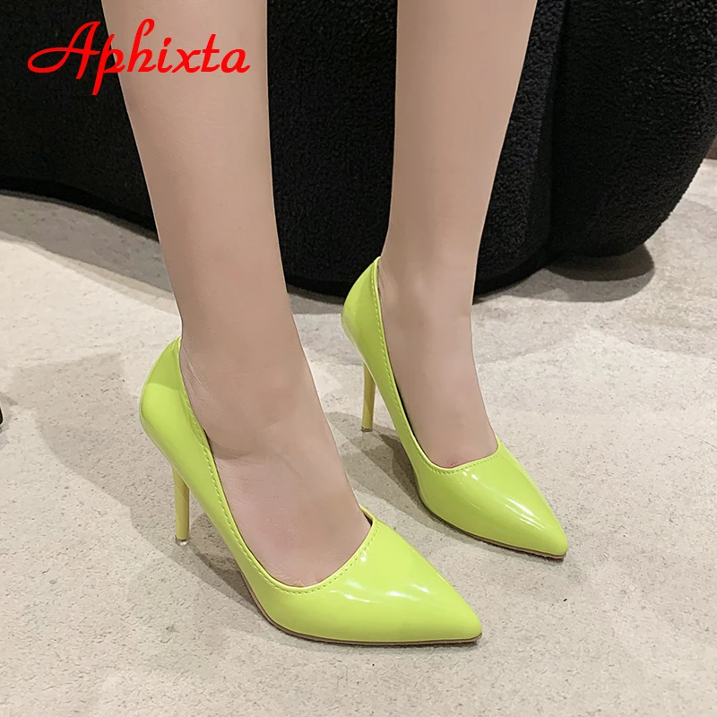 Aphixta 2024 Fluorescent Green Multi-coloured 10cm Super High Stiletto Heels Pumps Women Shoes Pointed Toe Party Big Size 49 50