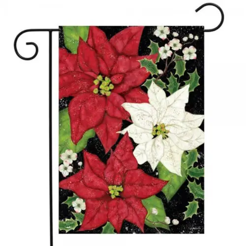 BRIARWOOD FESTIVE POINSETTIA CHRISTMAS FLOWER TRIO MINI WINDOW GARDEN YARD FLAG