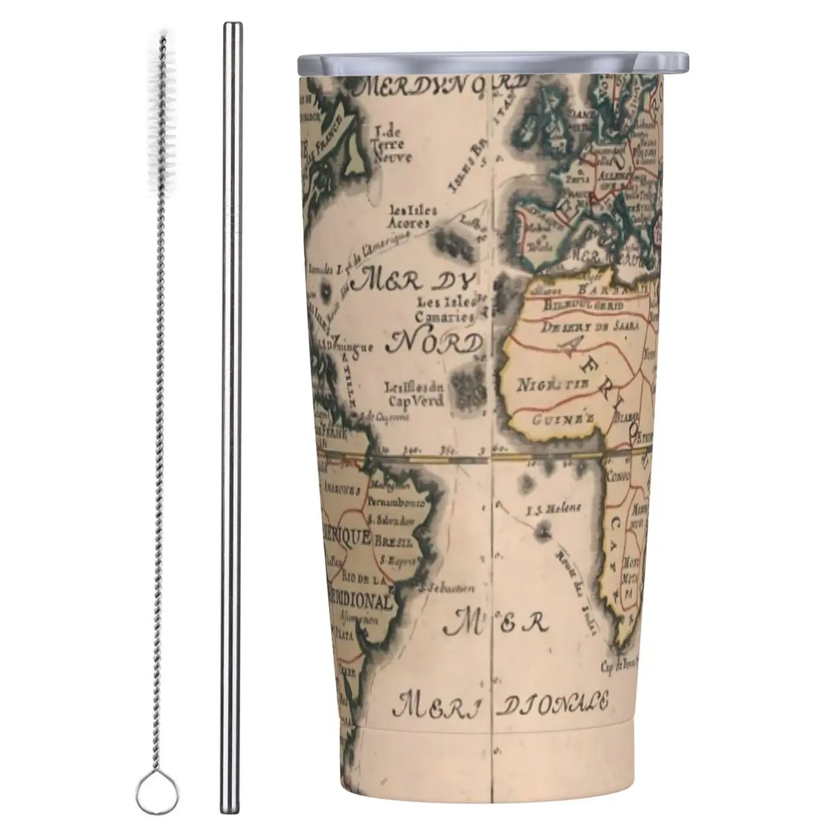 Old World Map 1714 Stainless Steel Tumbler Country Map Driving Mugs Cup Coffee Mug Leakproof Hot Drinks Milk Tea Water Bottle