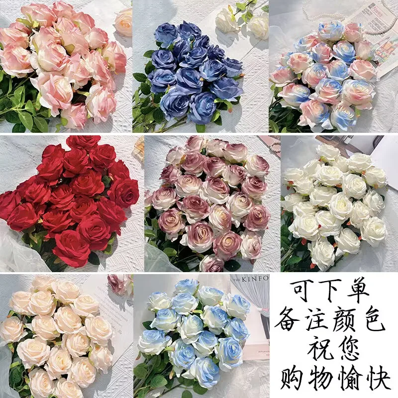 Simulated rose flower crushed ice blue ornaments photo gift restaurant tabletop wedding decoration fake flowers