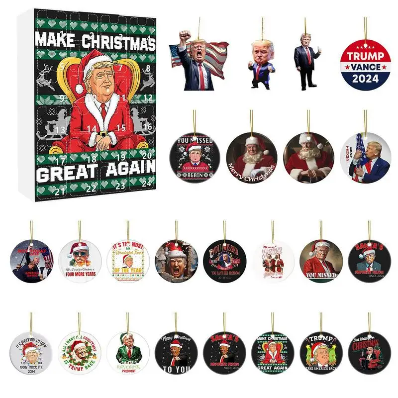 Christmas Trumpp-themed Advent Calendar Kit Christmas Calendar Counts Down To 2024 Election 24pcs Christmas Tree Trumpp Pendant