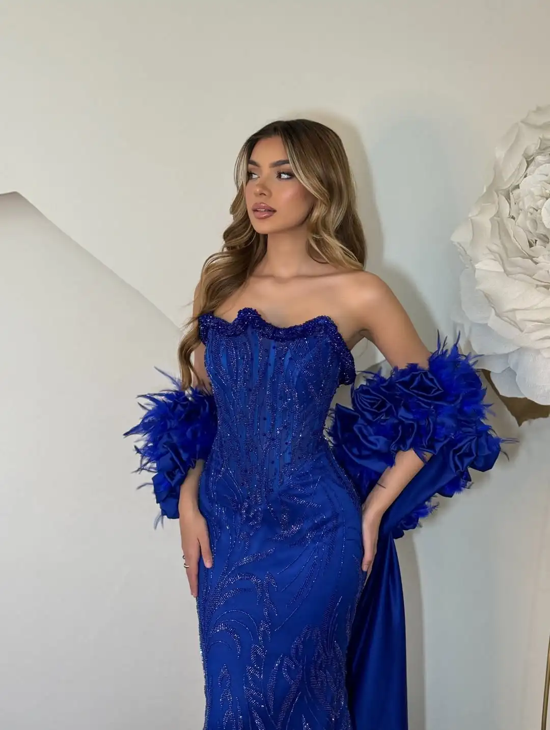 

New Design Luxury Beading Sequins Strapless Charming Fashion Mermaid Evenig Prom Formal Party Dress