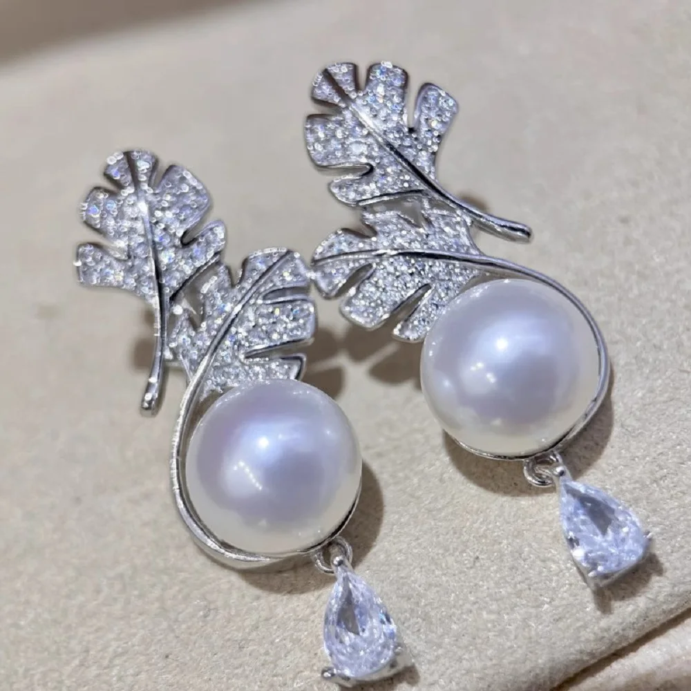 

Fashion Pearl Earrings AAAA 9-10mm 10-11mm Natural South Sea Round Pearl Earrings s925 Pure Silver Leaf Pearl Earrings