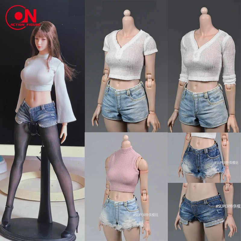 1/6 أنثى مخطط قميص قصير الأكمام الطويلة السراويل الساخنة الملابس نموذج صالح 12 ''TBL JIAOU AT201 الجندي عمل الشكل الجسم #1