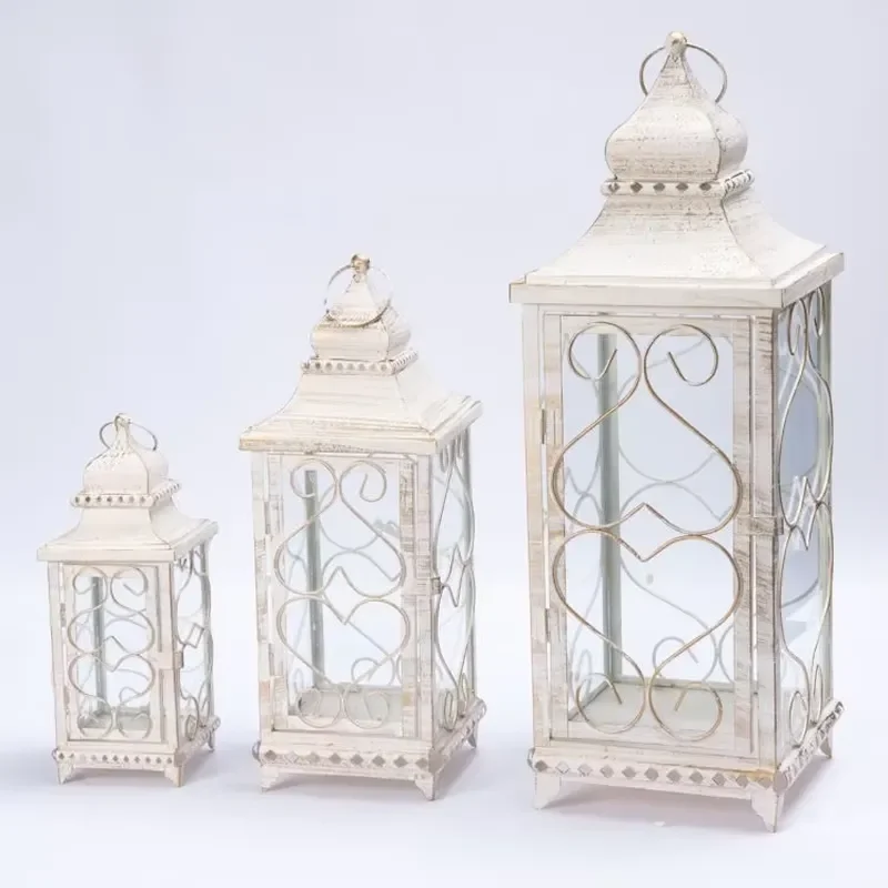 Vintage Metal Wood Glass Lantern for Wedding Party Home Decor Rustic Candle Holder Stand Indoor Outdoor Garden Decoration