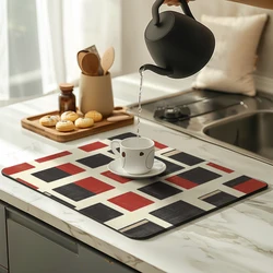 1pc Drying Mat Geometric Abstract Color Blocks Non-Slip Absorbent Mat Tableware Kitchen Counter Drain Mats Placemats for Table