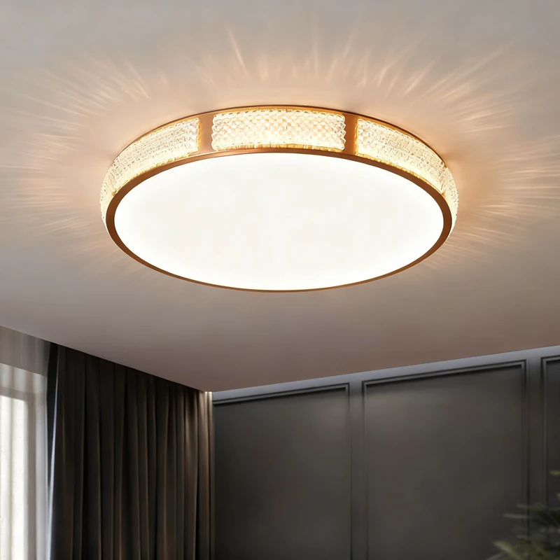 ضوء سقف LED فاخر من النحاس، مستدير بسيط وحديث، إبداعي لغرفة النوم وغرفة المعيشة