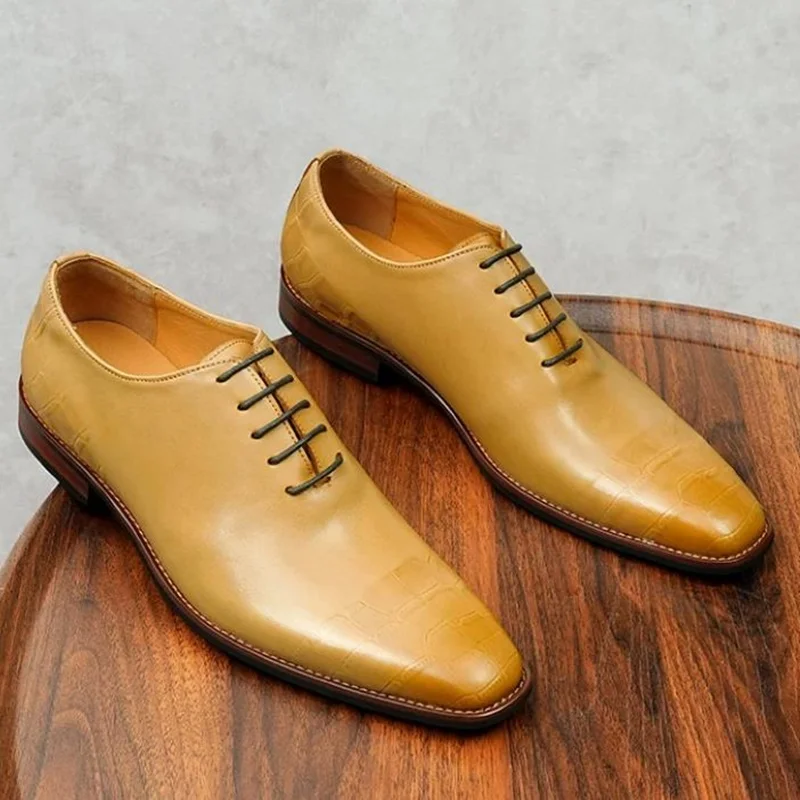 

New Style Cowhide One-piece Business Formal Leather Shoes Men Square-toe Lace-up Oxford Shoes Man Wedding Shoes
