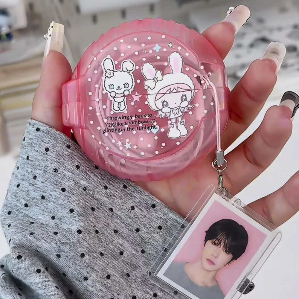 Bermei Cartoon Wired Earphone Storage Case Korean INS Subculture Style with Hanging Charm Office Organizer Random Sticker Design