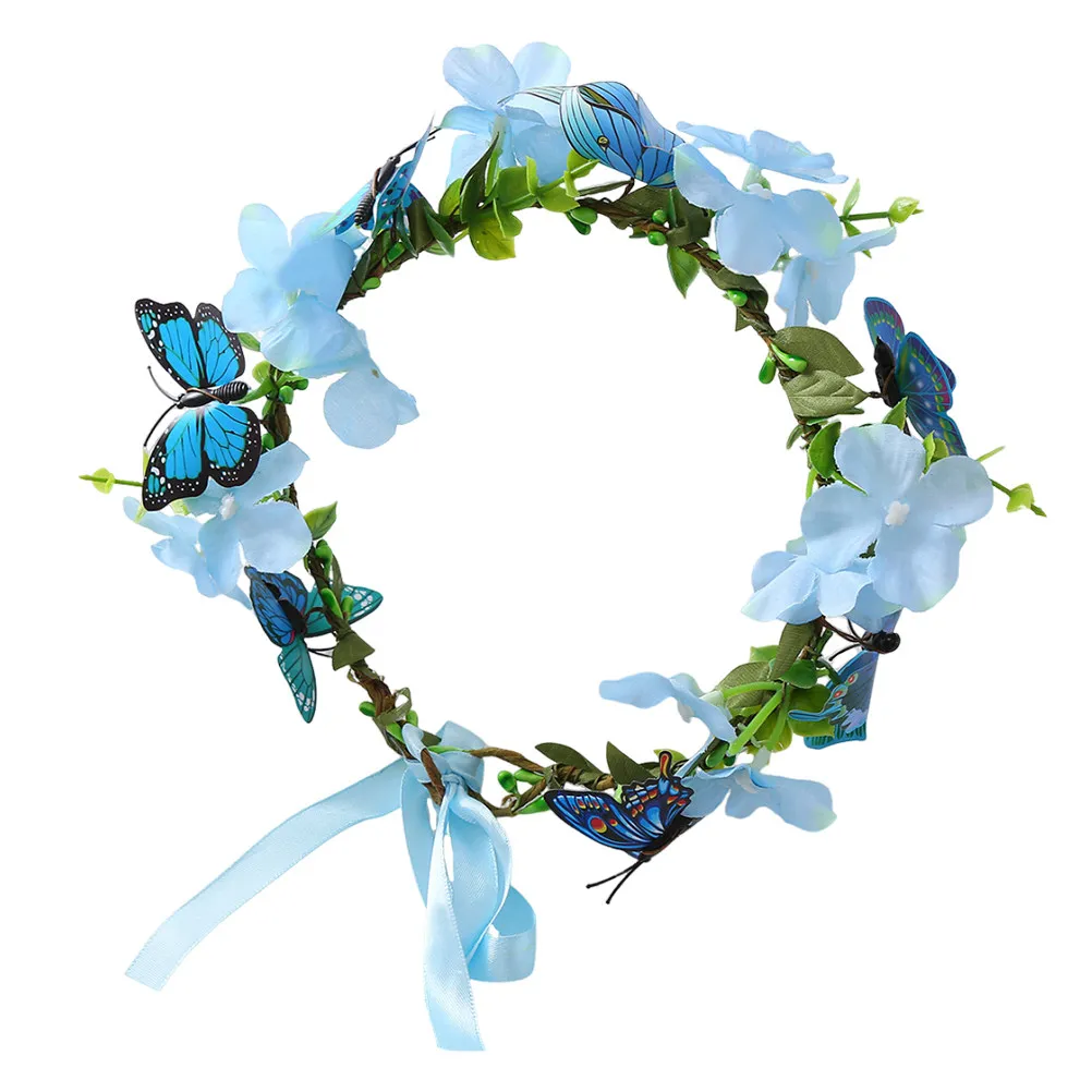 

Flower Butterfly Crown Headband Delicate Floral Wreath Hairpiece for Brides Party Photo Shoot Hair Accessory Women