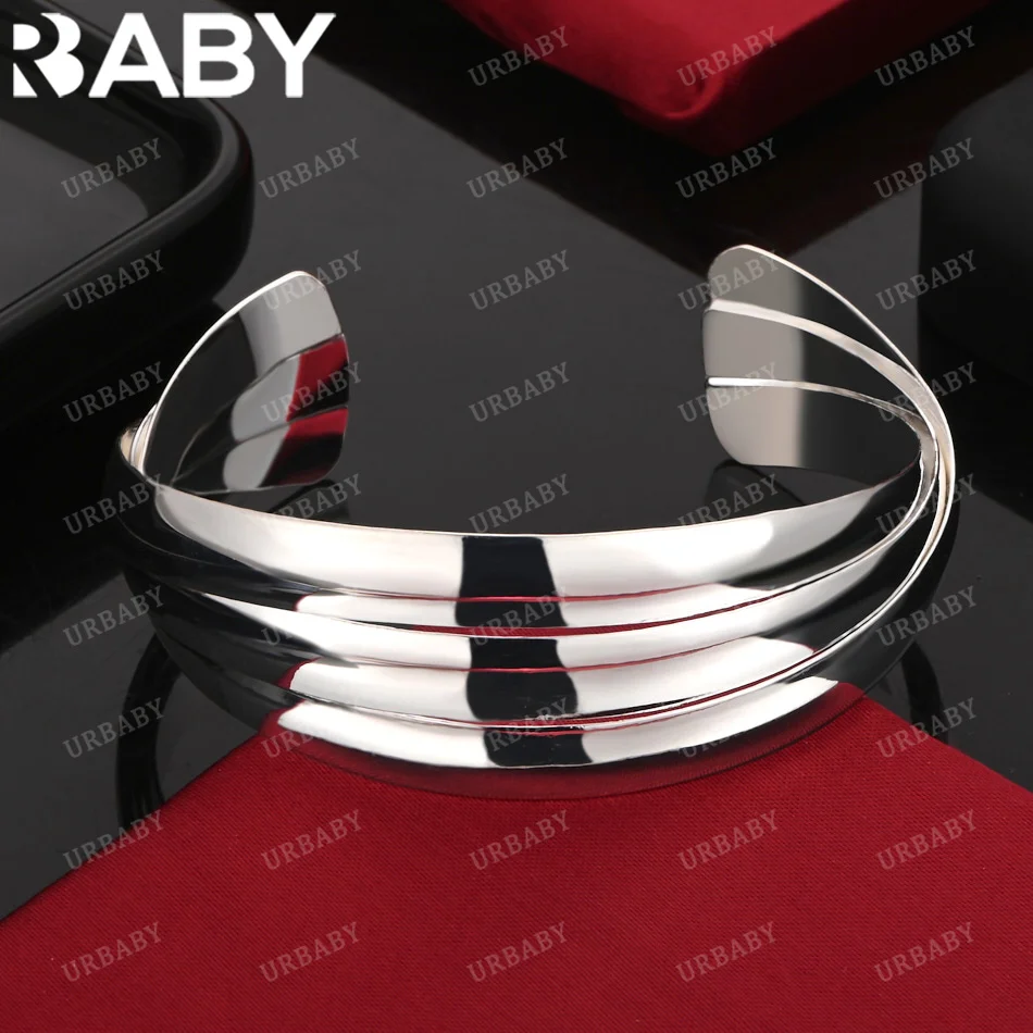 

URBABY 925 Sterling Silver Bangle Flat Curves Overlap Bracelet For Women Jewelry Fashion Party And Daily Wear