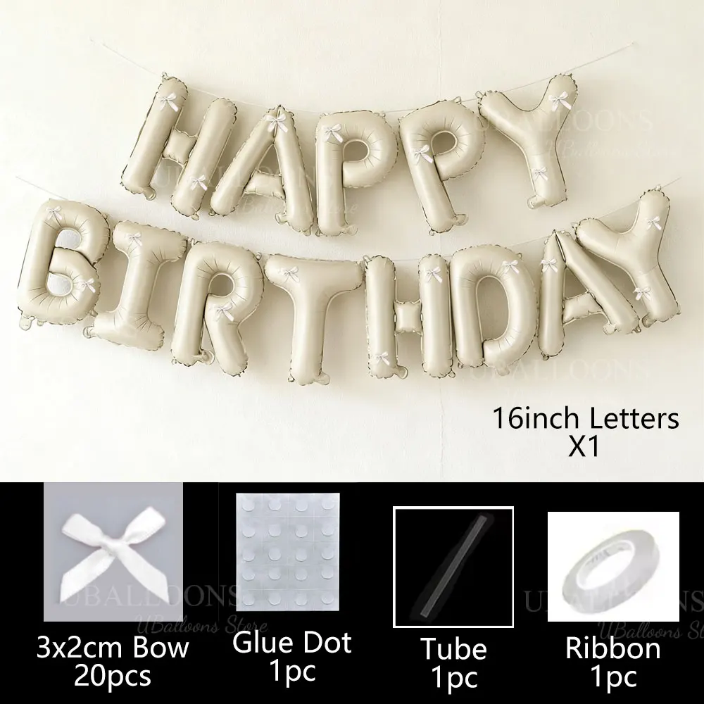 Cremefarbene Happy Birthday-Luftballons mit rosa Schleife, 40,6 cm, beige, „Happy Birthday“-Buchstaben, Ballonbanner für Schleife, Kokette, Geburtstagsdekoration – Detail 7