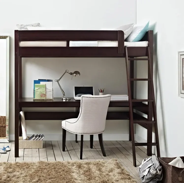 Twin Solid Wood Loft Bed with Built-in-Desk Children Bunk Bed Loft Bed with Study Desk Underneath