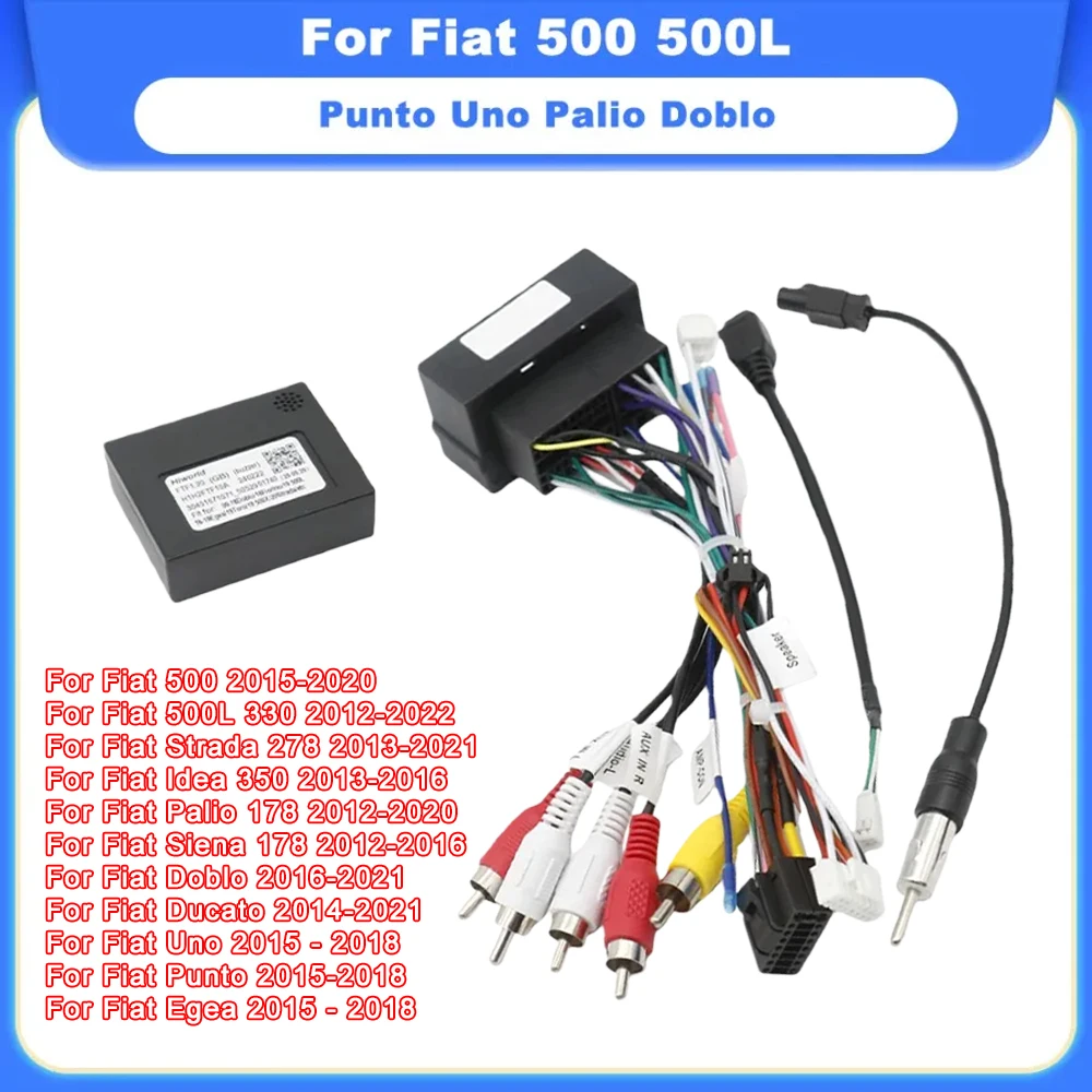 Arnés de cableado decodificador Canbus para coche Android, enchufe de 16 pines a conector de 52 pines, adaptador de Cable para Fiat 500 500L Punto Uno Palio Doblo