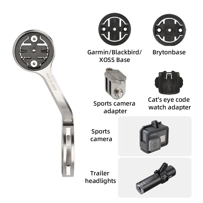 Adattatore per staffa per fotocamera con supporto per manubrio in titanio per computer da bicicletta, adatto per fotocamera sportiva GoPro/Garmin/Bryton/Wahoo