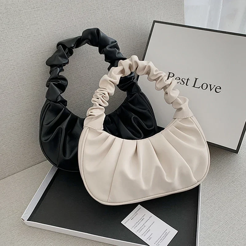 Summer Pleated Handlebags For Women PU Cloud Bags Leisure Armpit Bag Shopping Shoulder Bags Dumpling Handbag Female