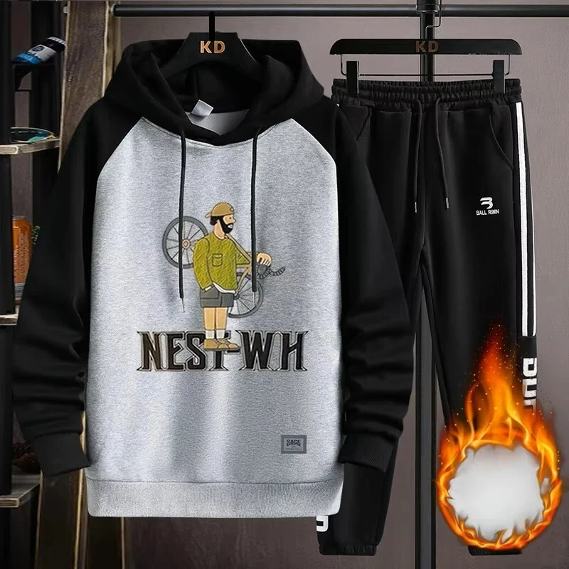 

Boys Casual Sets 2025 Fall Winter Teenager Streetwear Hoodie and Pants Outfit Comfortable Fleece Sweatsuit Loose Fit Daily Wear