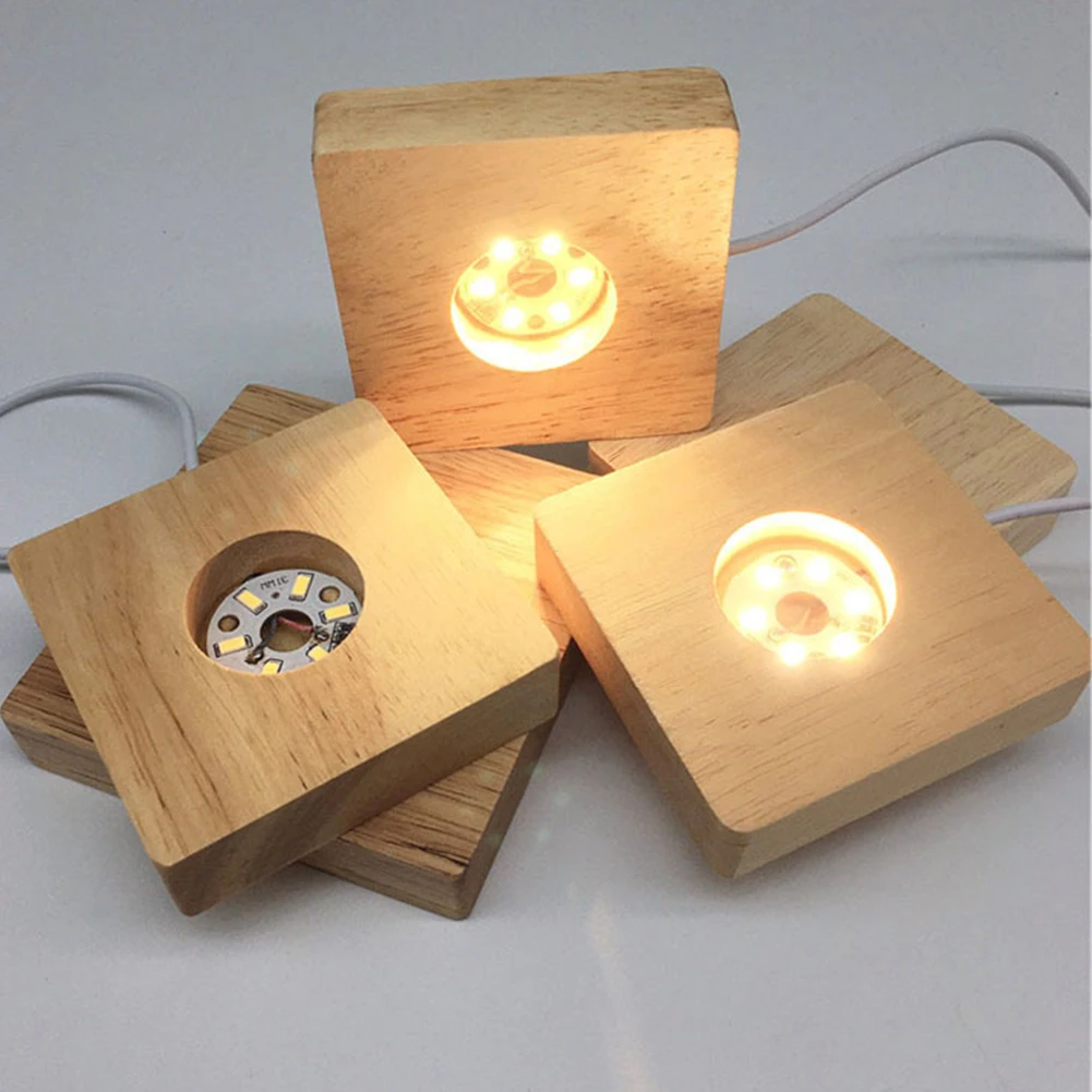 Dudukan lampu kayu, lampu Led dasar kayu padat dengan 6 manik-manik lampu Led bawaan kabel Data USB tahan aus lampu malam