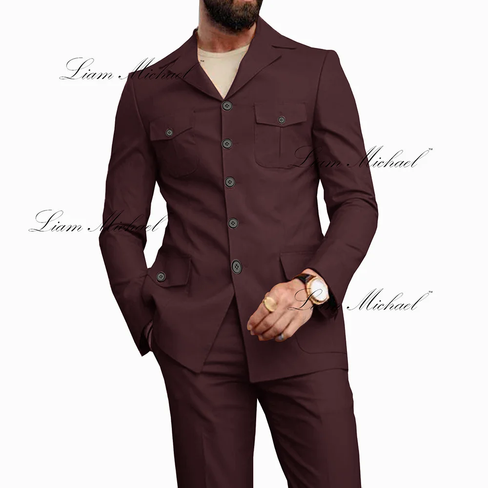 

Burgundy Men's Suit 2-piece Single Breasted Blazer Wedding Groom Tuxedo Indian Style Elegant Men's Suit XS-5XL