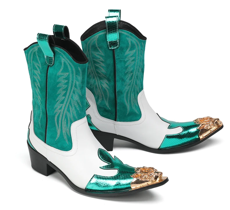 Mode Spitz Männlichen Stiefeletten Plus Größe Party Schuhe Stickerei Cowboy Stiefel Aus Echtem Leder Männer Motorrad Kurze Stiefel – Detail 28