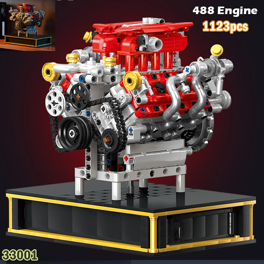 

New 33001 V8 Engine Model Building Blocks With Motor Driven 1123pcs Assembly Simulation Ornaments Small Bricks Toys Boys Gifts