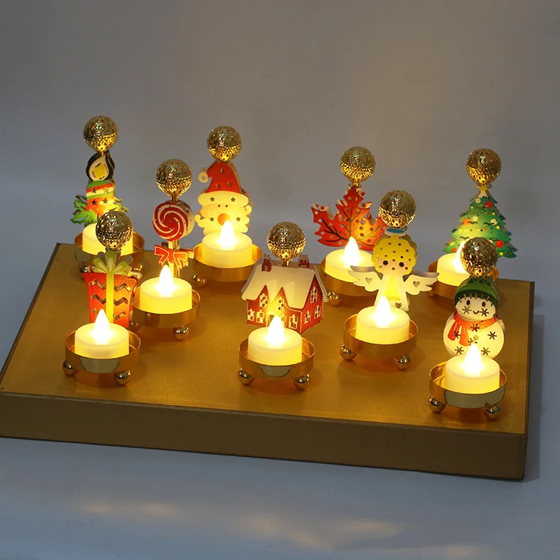 10pcs Christmas Santa Lamp LED Candle Holder Golden Candlestick Xmas Party Decor