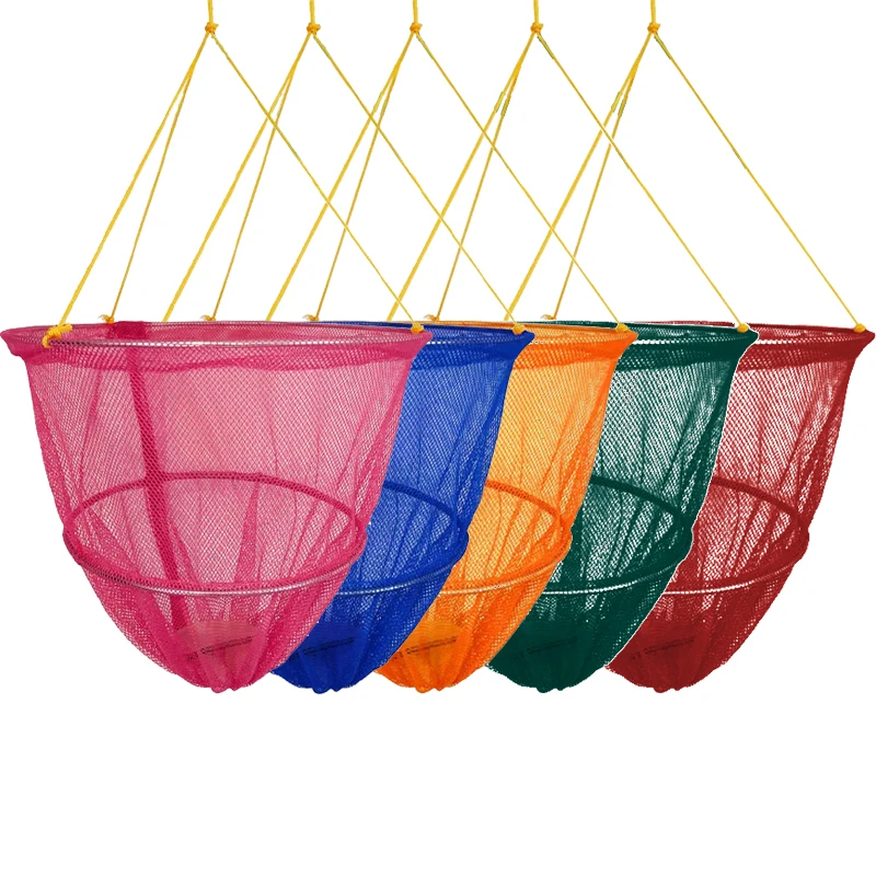 カラフルな携帯用折りたたみ式投網、簡単な投網釣り道具、子供用カニ捕獲網