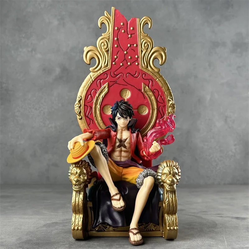 Figura de acción de anime One Piece, Monkey D. Luffy en posición sentada sobre un trono, estatua de resina, modelo de colección GK, regalo para niños, decoración.