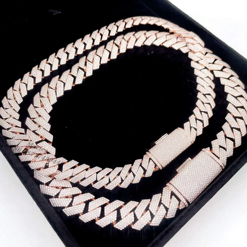 15mm 18mm Width 4row Moissanite Diamond 925 Silver Iced Out Cuban Link Chain Iced Out Initial Necklace Cuban Link Chain