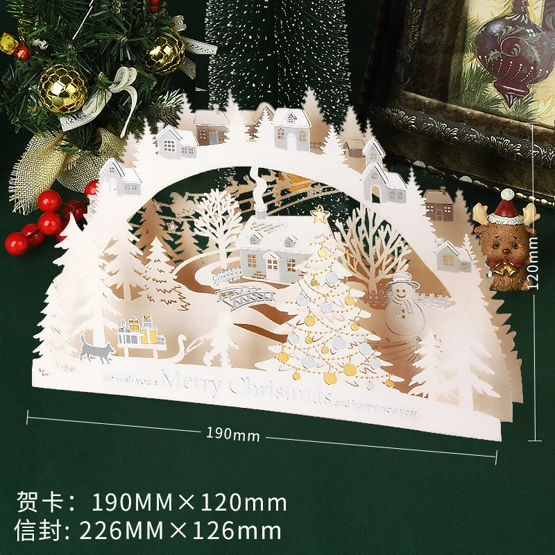 Christmas 3D Greeting Card Creative Small Card Exquisite and Premium Christmas Eve Gift Snowman Elk Decoration Greeting Card