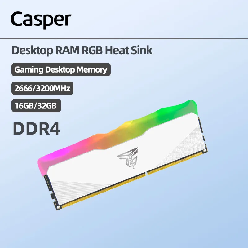 Casper 1/2pcs 16GB DDR4 3200MHz RGB Memory Ram Video Gaming Desktop 3D Rendering PC Memory UDIMM Dual Channel Heat Sink (White)