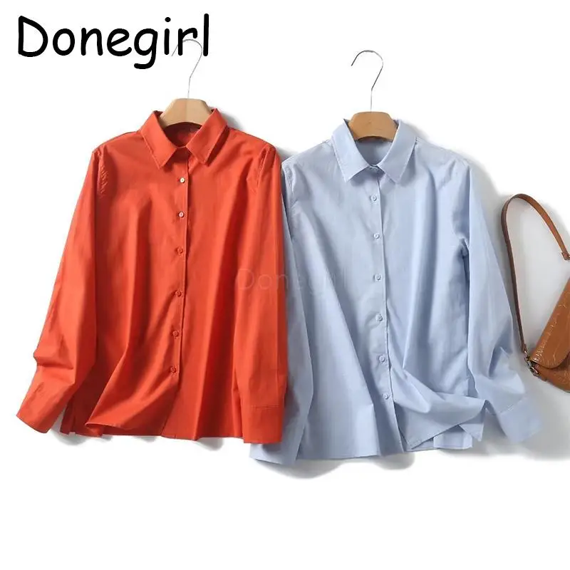 

Donegirl 2024 Women Spring New Fashion Lapel Single-breasted Loose Shirt Simple Casual Versatile Commute Blouses Female Tops