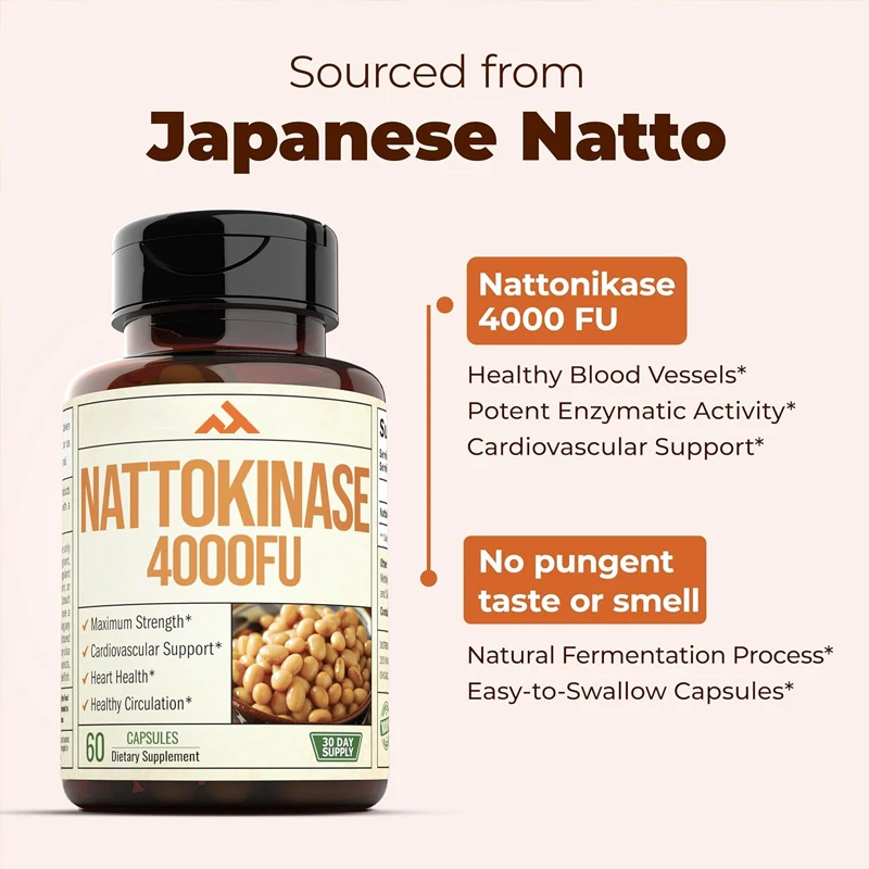 

Nattokinase Supplements - Containing Highly Efficient Enzymes. Balanced Circulation Supplements Promote Heart Health,60 Capsules