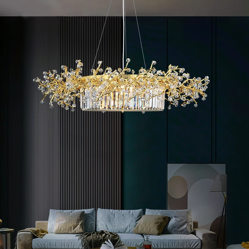 Restaurant Chandelier New Postmodern Light Luxury High-end Retro Art Living Room French Leaf Branch Chandelier