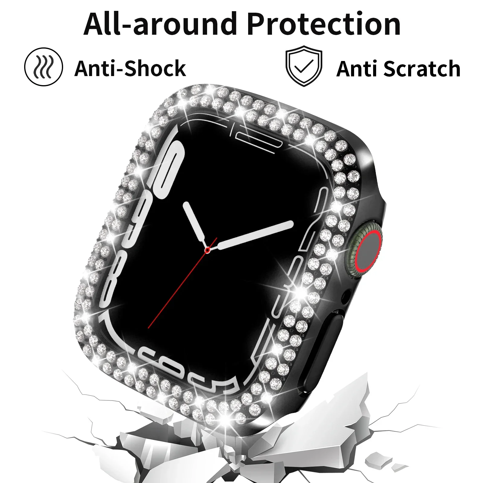 Бриллиантовая основа для Apple Watch 9 8 7 41 мм 45 мм 44 мм 40 мм, блестящий бампер, защитный чехол для iWatch Series 8 3 4 5 6 SE