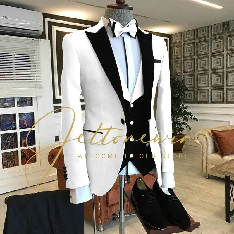 2024 Costume Homme 3 Pieces Dark Green Groom Tuxedos Men Wedding Suits Peak Lapel Groomsmen Wear Prom Blazer Terno Masculino