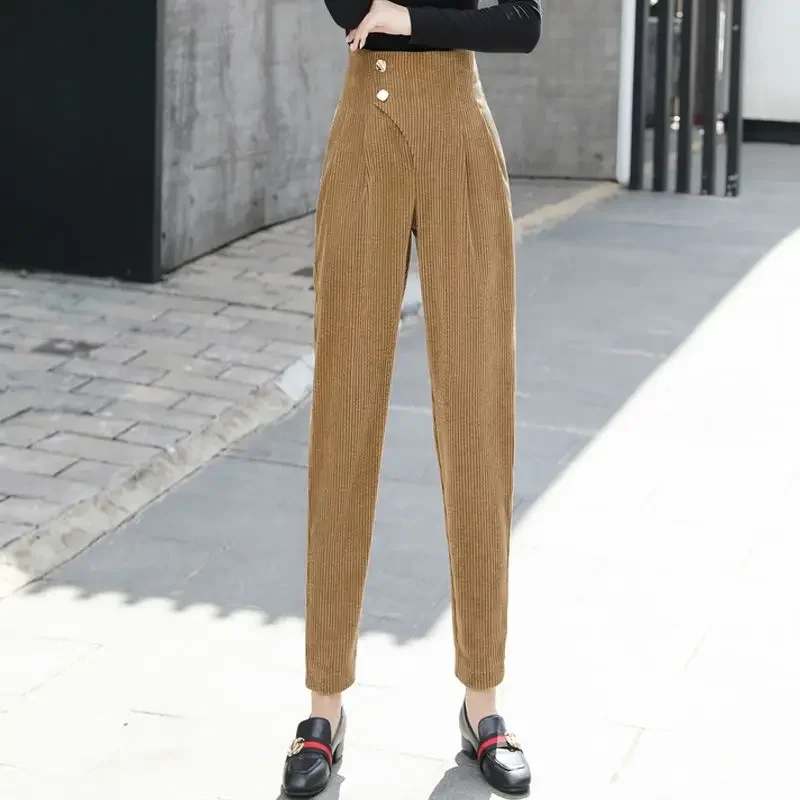 Fashionable High-waisted Harlan Women's Small Feet Carrot Pants Furry Corduroy Temperament Versatile Autumn Winter