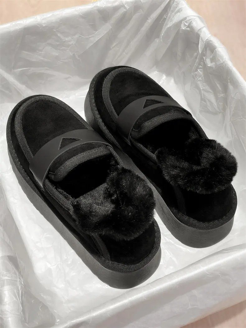 Winter Cotton Shoes Women Retro Round Head Plus Fleece Thick Bottom Warm Woolen Shoes New Fashion Slip-on Flat Cotton Shoes