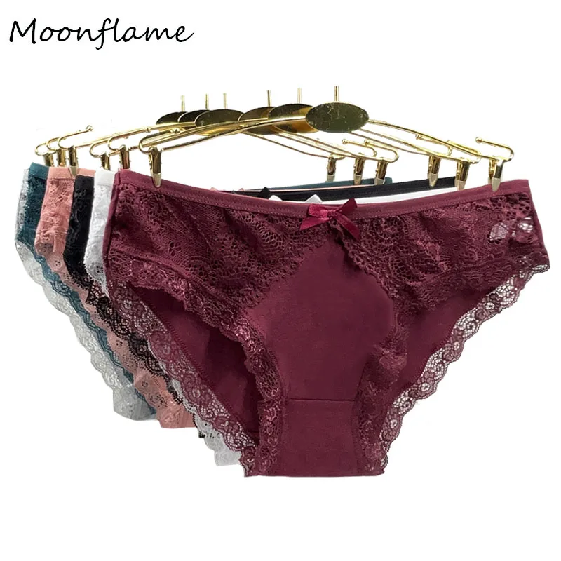 

Moonflame 5 Pcs / Lots Underwear Girls Low Rise Cotton Briefs Sexy Lace Women's Panties