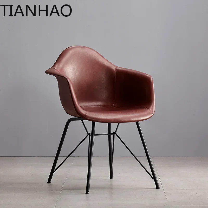 Saddle leather back single fashion deskhousehold light luxury leather dining cafe negotiation table and chair