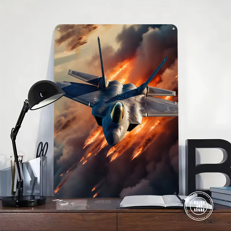 F22 Raptor Bombing Poster Customized Vintage Metal Signs Wall Art Retro Tin Plaque for Interior Decoration Living Room House
