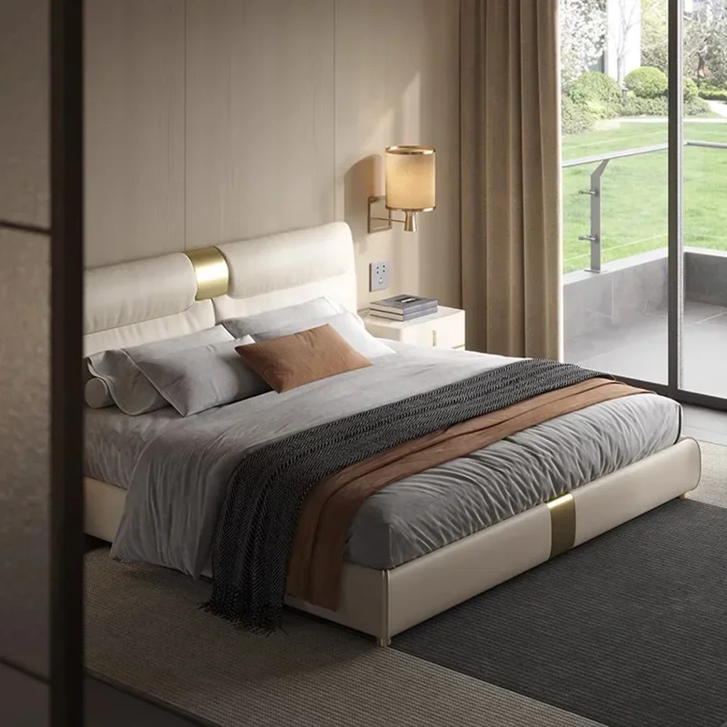 Cama de masaje de lujo para dormitorio, estructura Queen, diseño moderno de sofá cama, plataforma para dormir, cama Queen europea, mobiliario de suite tipo lounge.