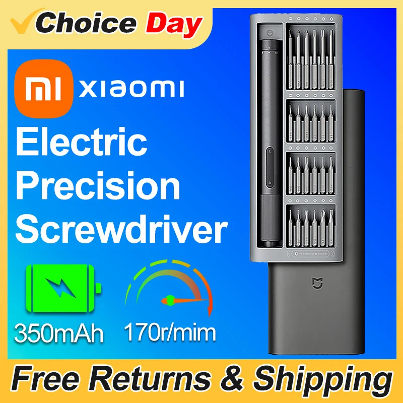 Mijia Electric Precision Screwdriver Magnetic Kit with 24 PCS Screw Heads Xiaomi Power Tools Sets for PC Phone Repair Smart Home