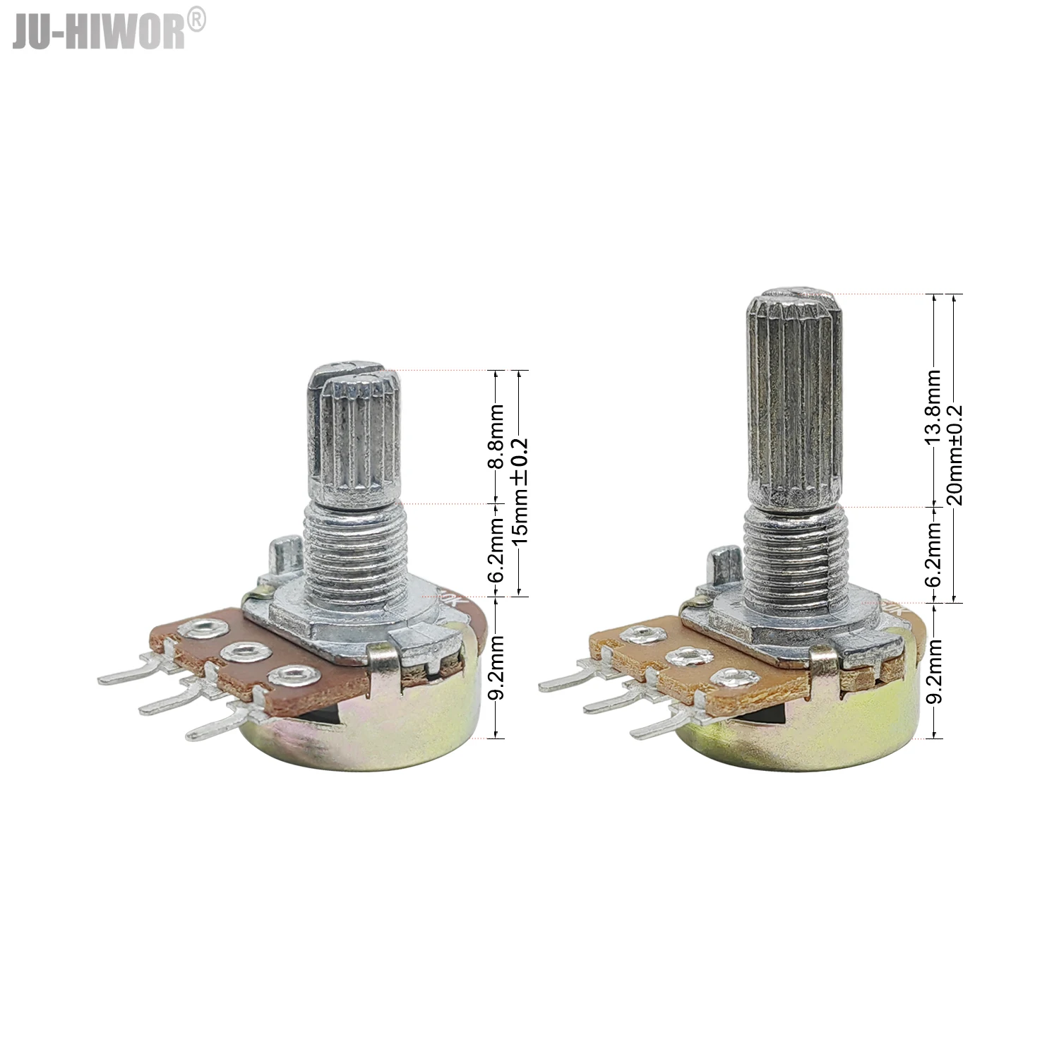 2pcs WH148 15mm 20mm Shaft 3Pin Linear Taper Rotary Potentiometer Resistor 1K 2K 10K 20K 50K 100K 1MΩ Ohm For Arduino With Knob